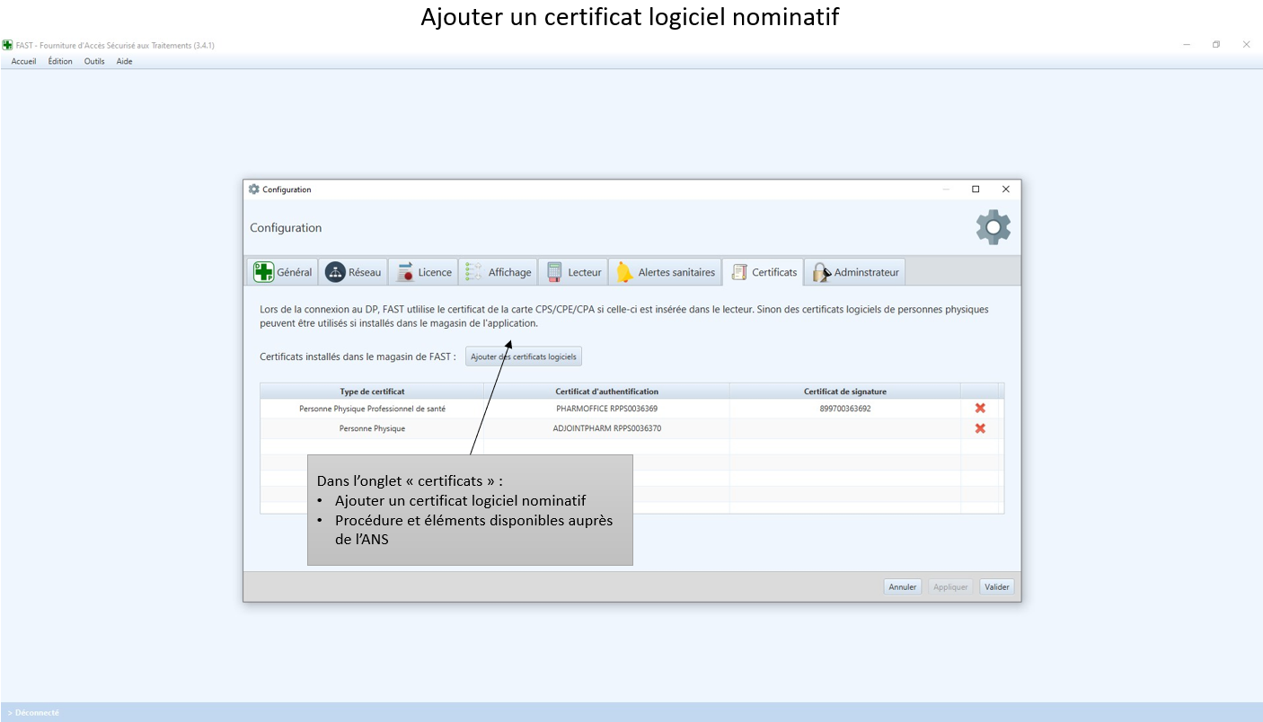 Ajouter une certificat logiciel nominatif