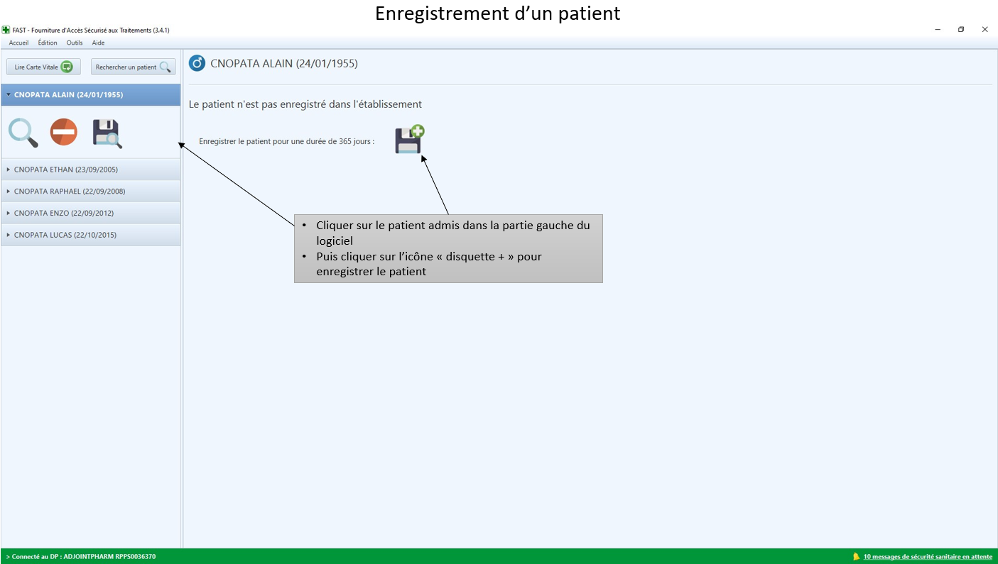 Enregistrement d'un patient